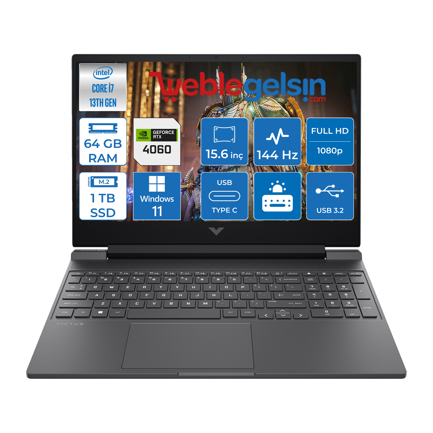 Hp Victus 15-FA1085NT Intel Core I7-13620H 64GB 1TB SSD 8GB/RTX4060 Windows 11 Pro 15.6