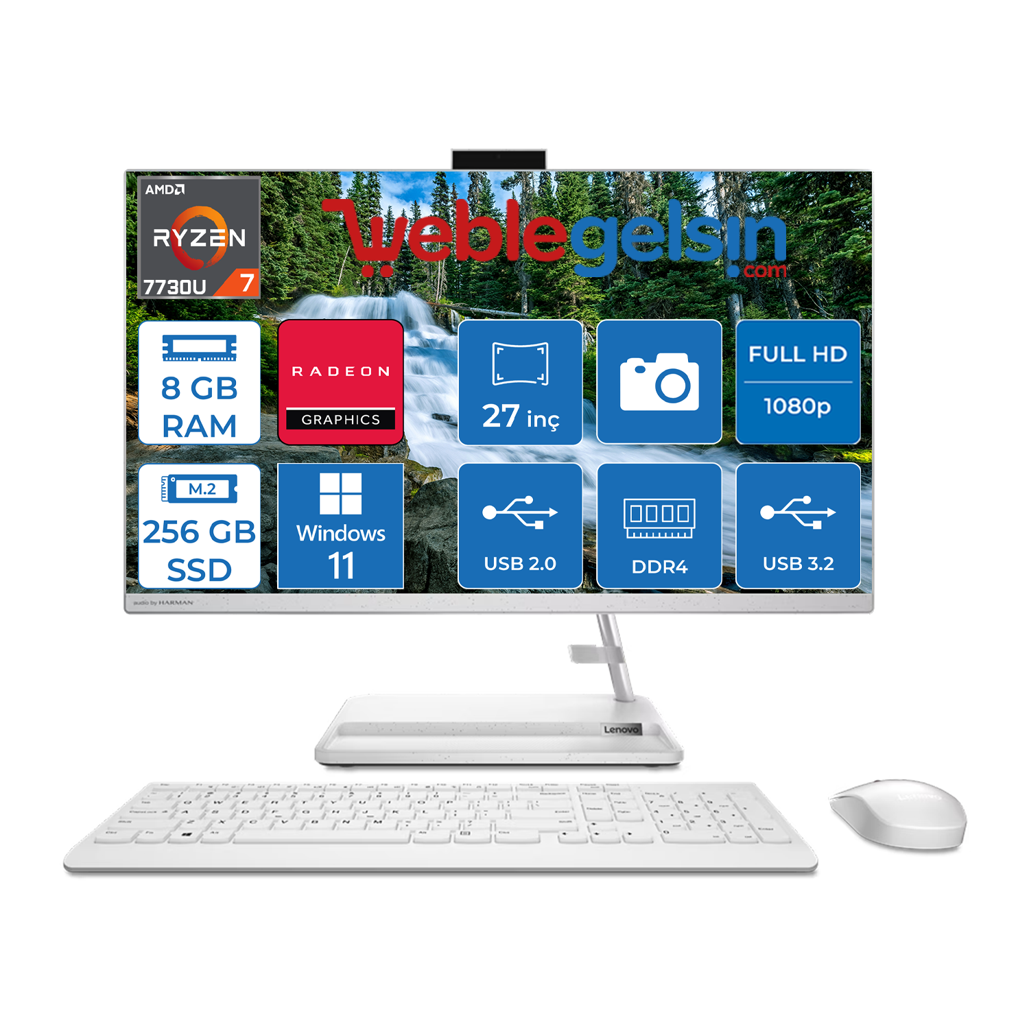 Lenovo Ideacentre Aıo 3 27ALC6 Amd Ryzen™ 7 7730U 8GB 256GB SSD 27'' Windows 11 Home Aıo Masaüstü Bilgisayar FF0FY00HRTX17