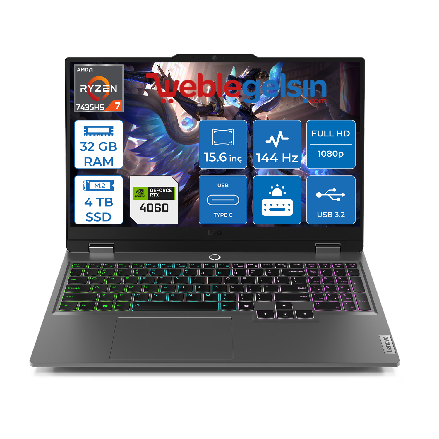 Lenovo Loq 15ARP9 Amd Ryzen 7-7435HS 32GB DDR5 4TB SSD 8GB/RTX4060 Freedos 15.6