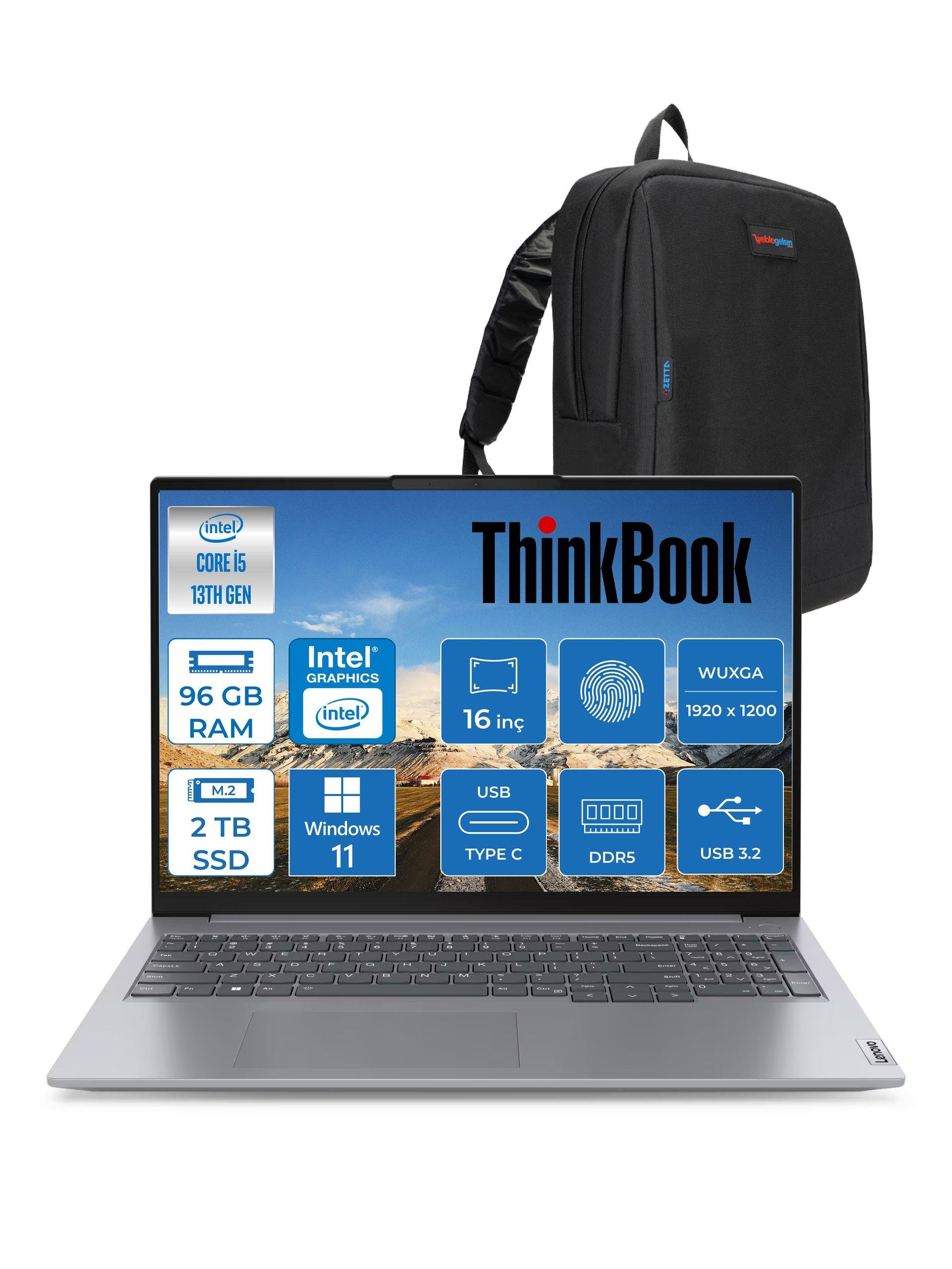 Lenovo Thinkbook 16 G6 Irl Intel Core I5 13420H 96GB DDR5 2TB SSD 16'' Wuxga 300NITS IPS Windows 11 Home Taşınabilir Bilgisayar 21KH00SXTRH33 