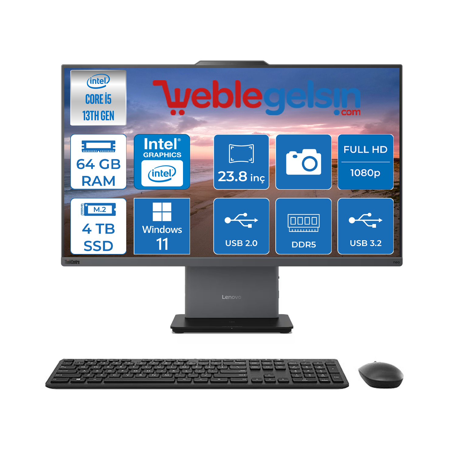Lenovo Thinkcentre Neo 24 50A Gen5 Intel Core I5 13420H 64GB DDR5 4TB SSD Windows 11 Pro Intel® UHD Graphics 23.8