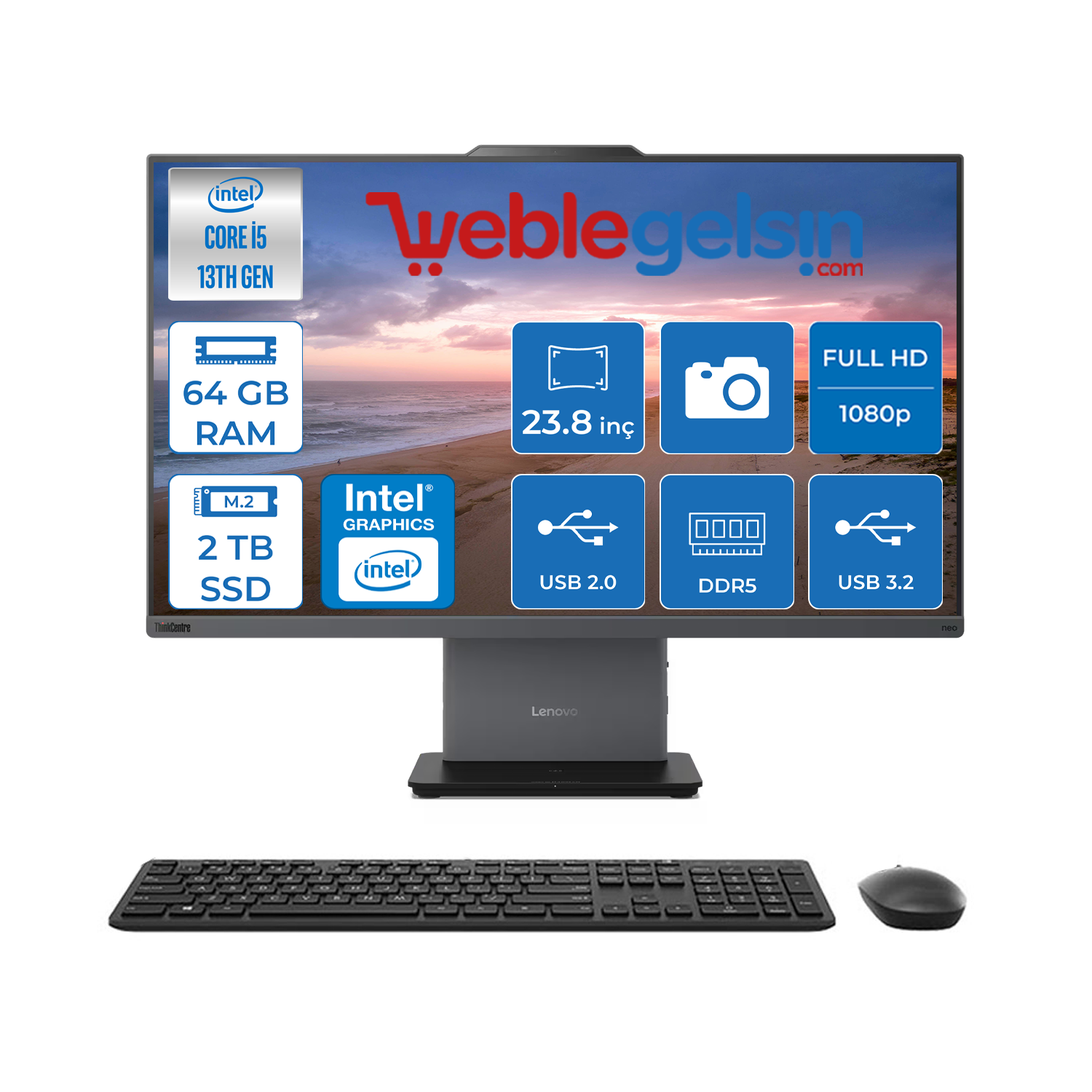 Lenovo Thinkcentre Neo 24 50A Gen5 Intel Core I5 13420H 64GB DDR5 2TB SSD FreeDos Intel® UHD Graphics 23.8