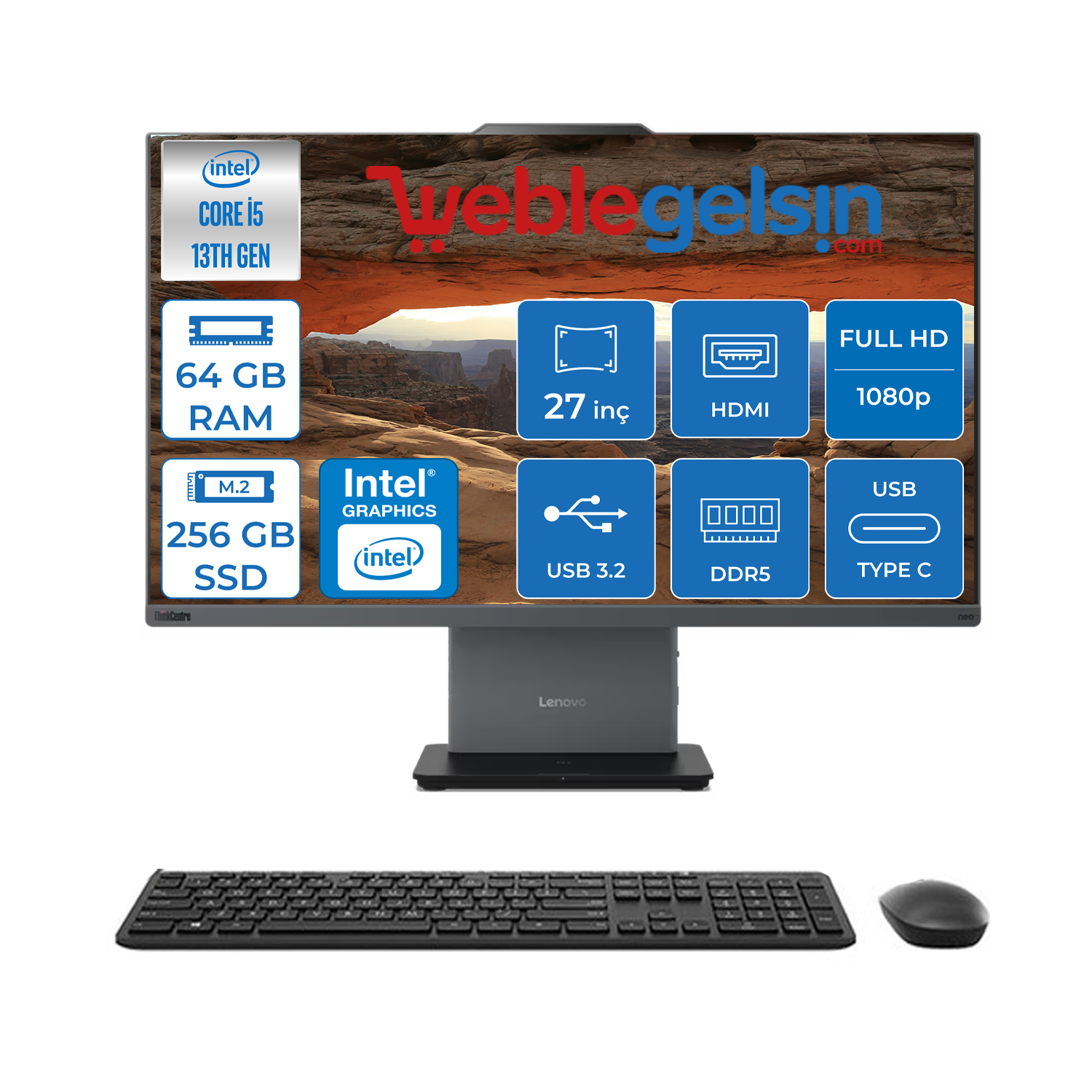 Lenovo Thinkcentre Neo 27 50A Gen5 Intel Core I5 13420H 64GB DDR5 256GB SSD Freedos Intel® UHD Graphics 27