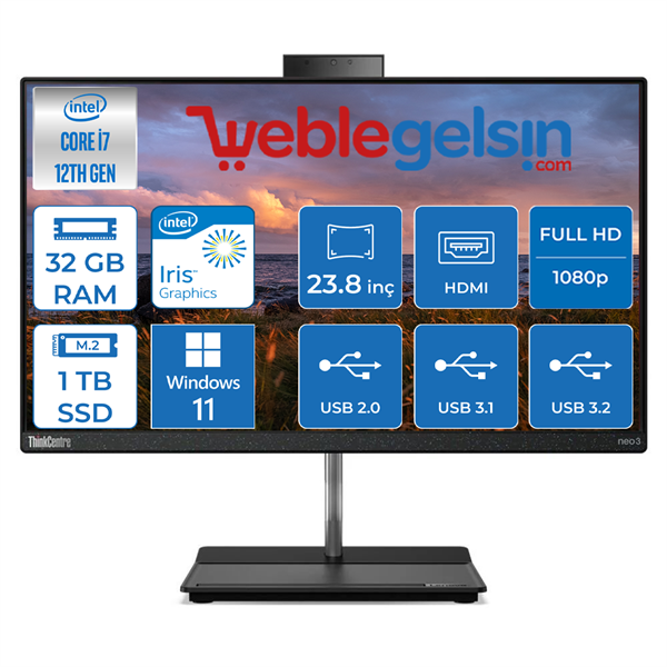 Lenovo Thinkcentre Neo 30A Intel i7 1260P 32GB 1TB SSD Intel Iris Xe Graphic Windows 11 Pro 23.8