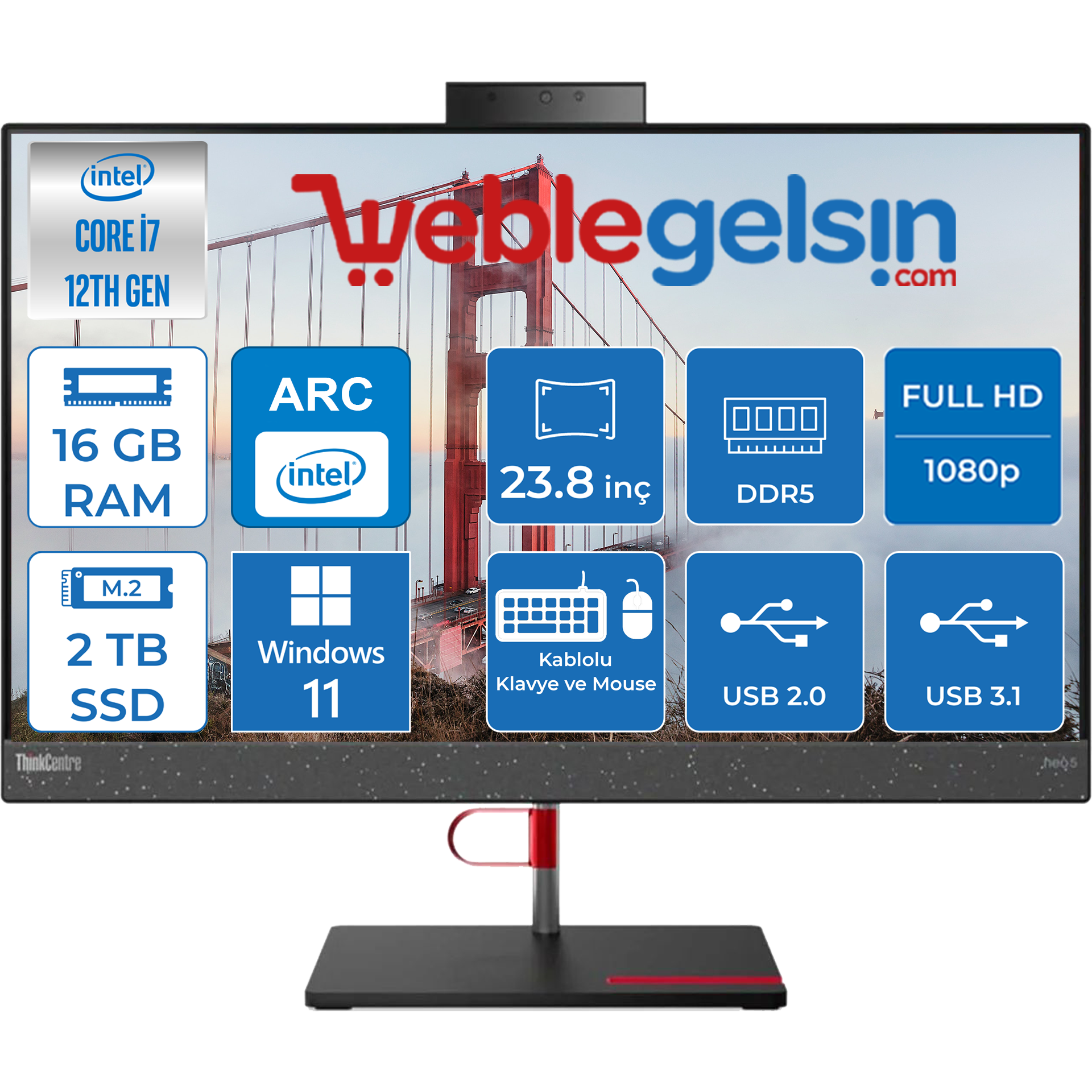 Lenovo Thinkcentre Neo 50A Intel Core i7 12700H 16GB 2TB SSD Windows 11 Home Intel® Arc™ A370M-4GB 23.8