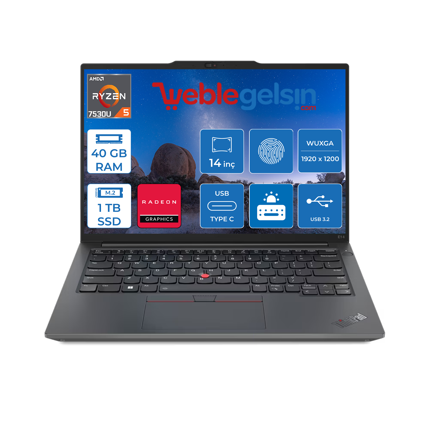 Lenovo Thinkpad E14 Gen5 Amd Ryzen™ 5 7530U 40GB 1TB SSD 14 inç FreeDos Wuxga IPS Dizüstü Bilgisayar TB21JR0009TX15