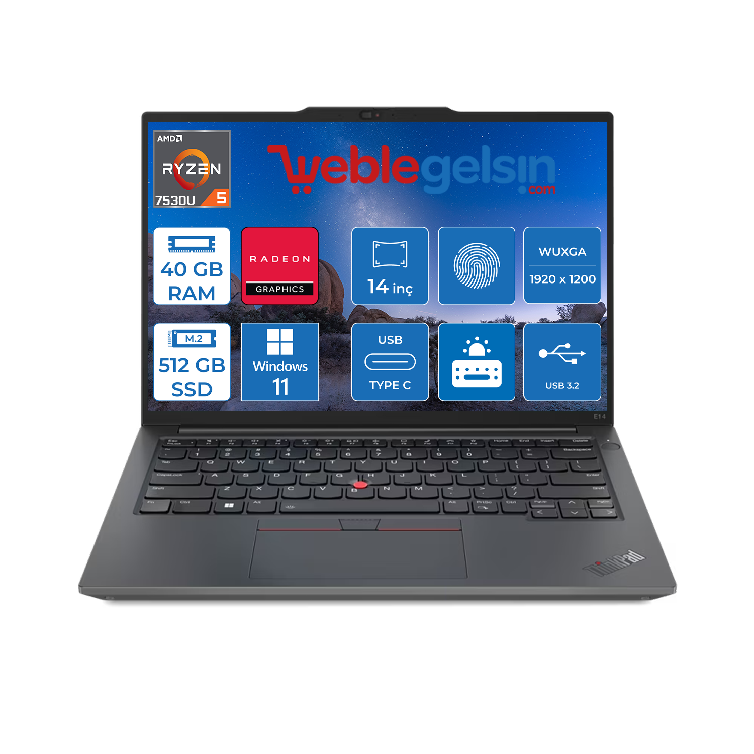Lenovo Thinkpad E14 Gen5 Amd Ryzen™ 5 7530U 40GB 512GB SSD 14 inç Windows 11 Home Wuxga IPS Dizüstü Bilgisayar TB21JR0009TX30