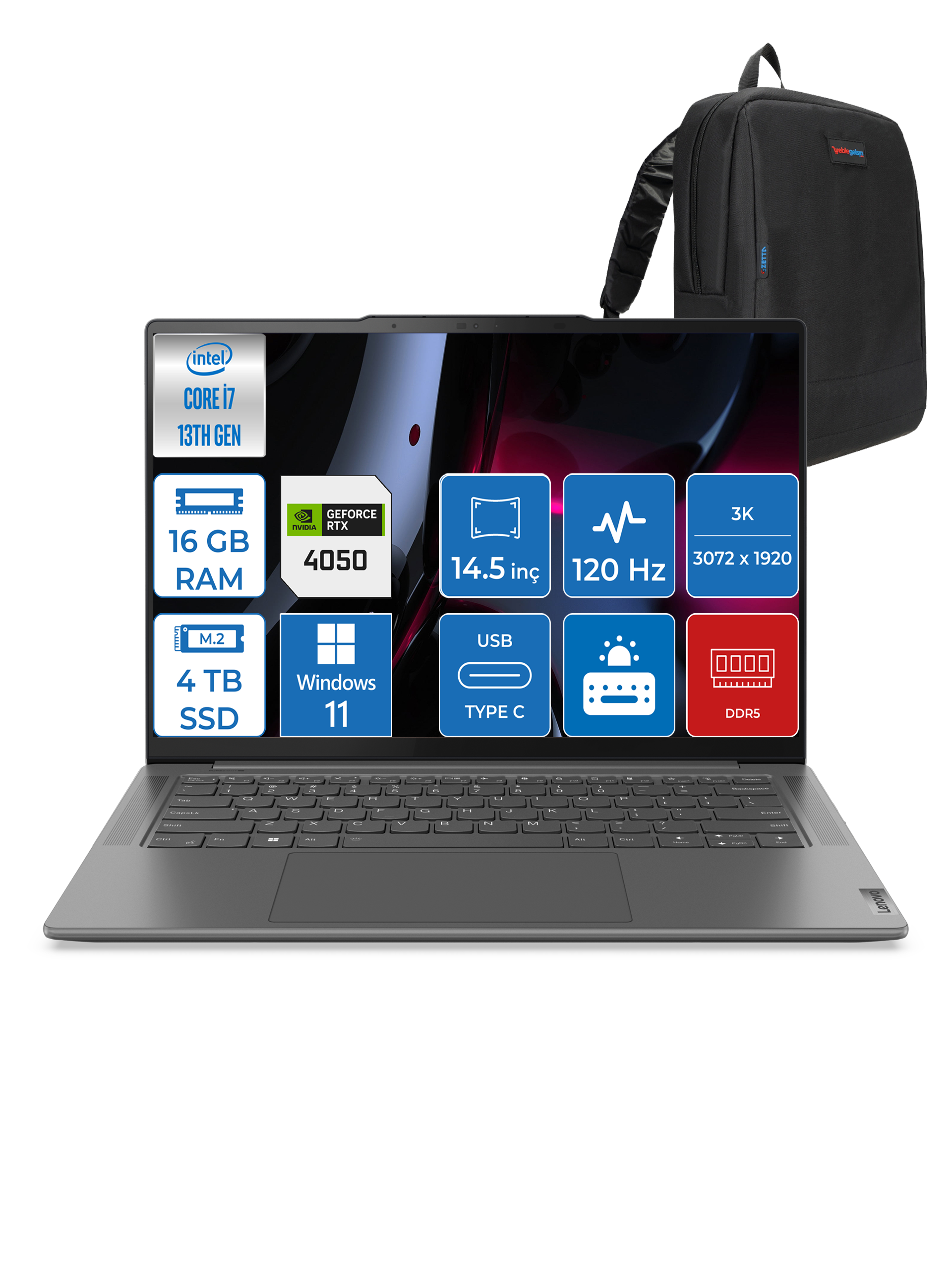 Lenovo Yoga Pro 7 14IRH8  Intel Core i7-13700H 16GB LPDDR5 4TB SSD 6GB RTX4050 14.5