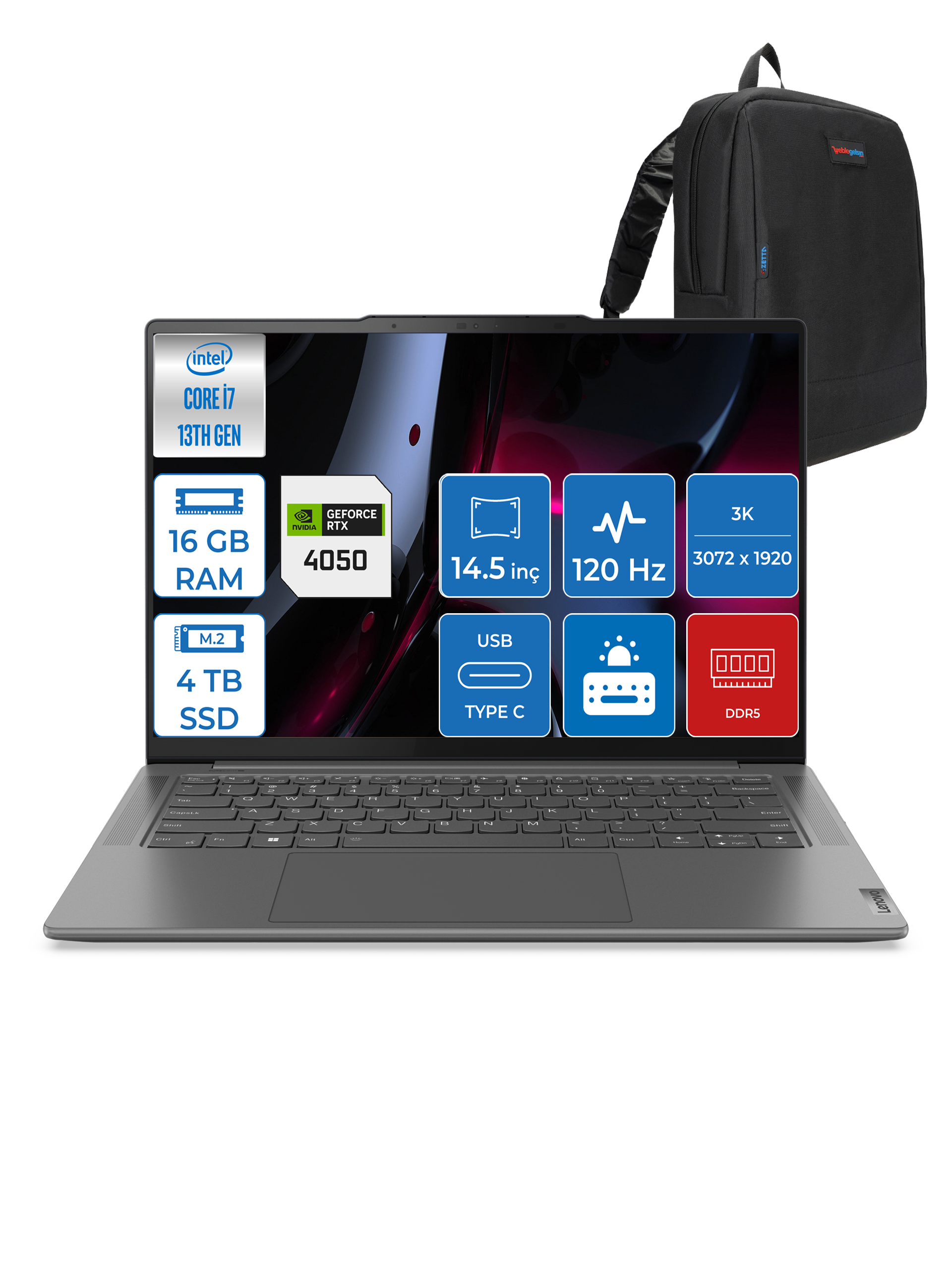 Lenovo Yoga Pro 7 14IRH8  Intel Core i7-13700H 16GB LPDDR5 4TB SSD 6GB RTX4050 14.5