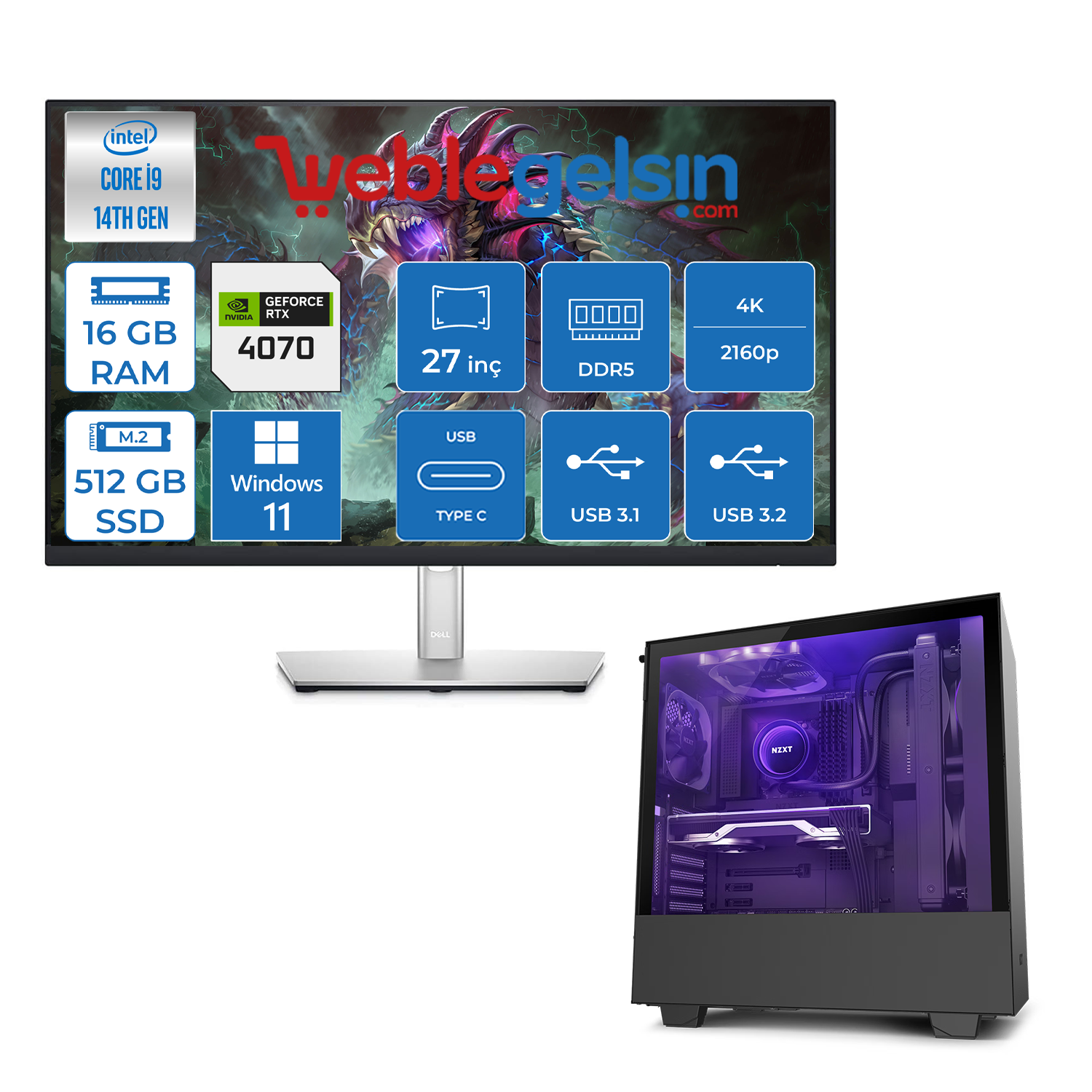 Zetta Airfly X6 Pro Intel Core I9 14900K 16GB DDR5 512GB Nvme M.2 SSD 12GB RTX4070 Windows 11 Pro Full Hd 27 inç Pivot IPS Monitör Masaüstü Bilgisayar ZET666501553