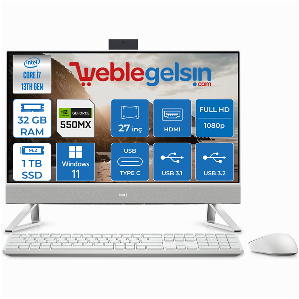 Dell Inspiron 7720 Intel İ7 1355U 32GB 1TB SSD 2GB MX550 27 inç Fhd