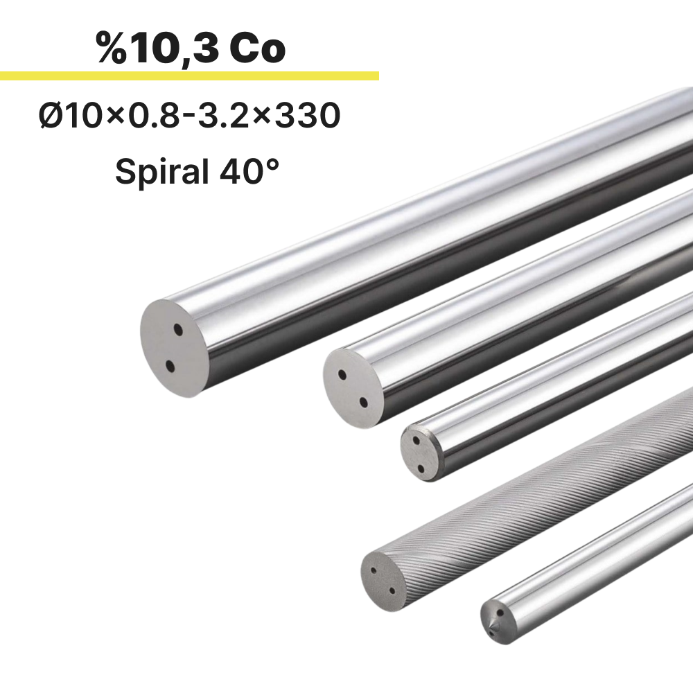 10x0.8-3.2x330 KH103S h6 İki Spiral Delikli Karbür Çubuk 40°