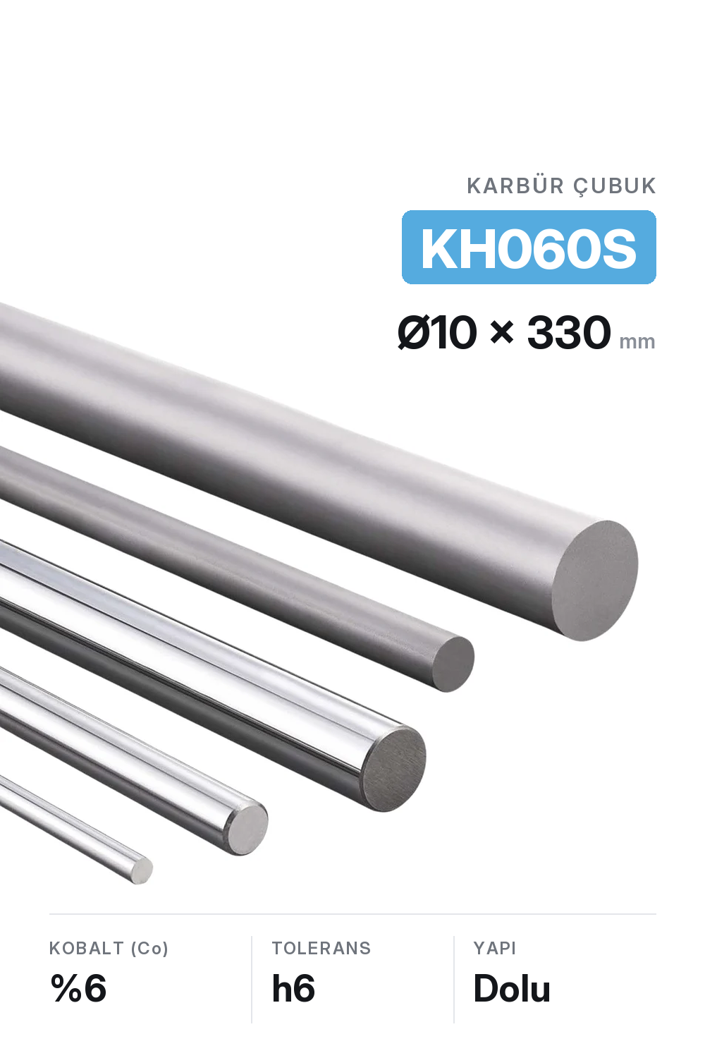 10x330 KH060S h6 Dolu Karbür Çubuk