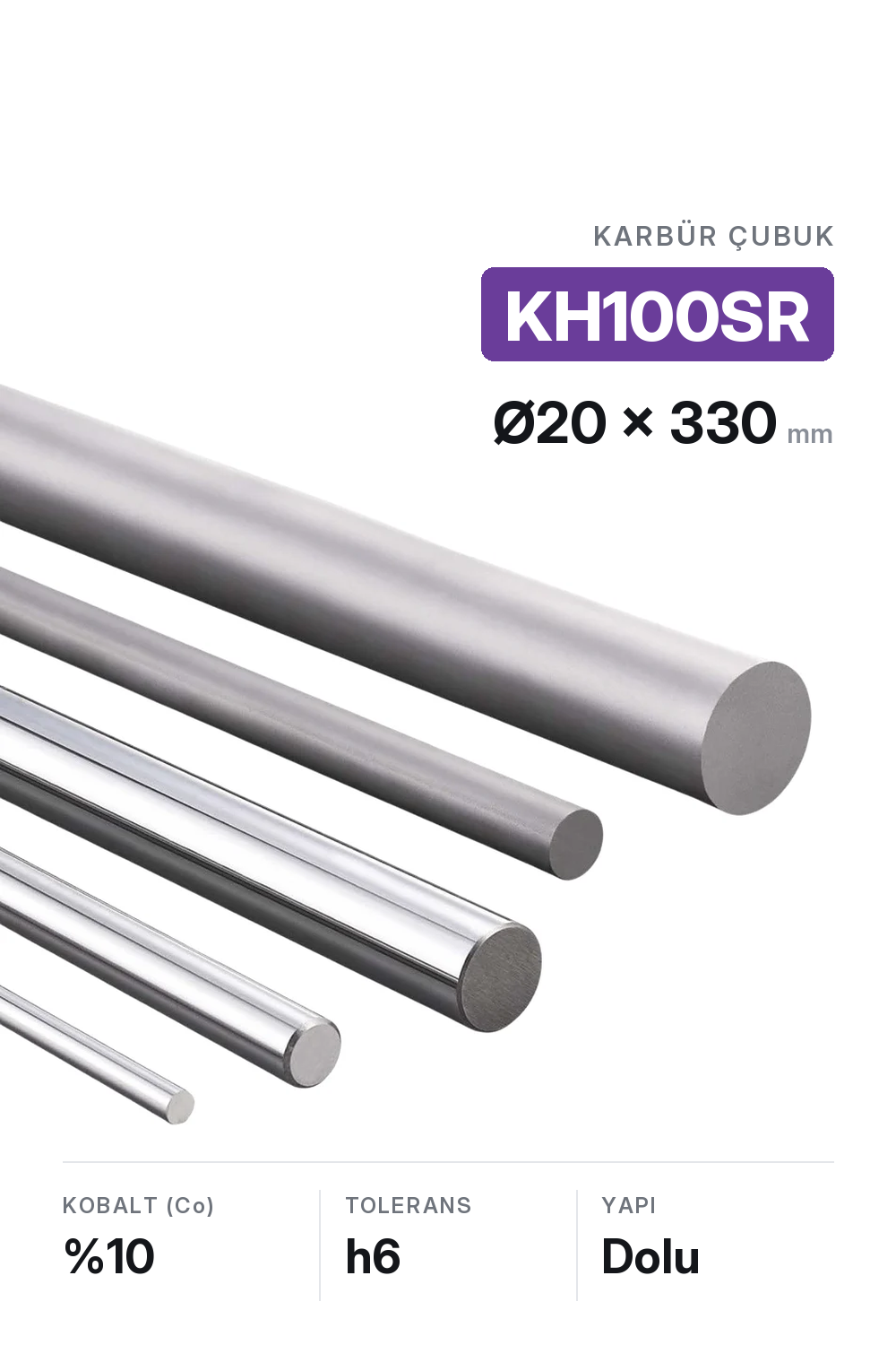 20x330 KH100SR h6 Dolu Karbür Çubuk