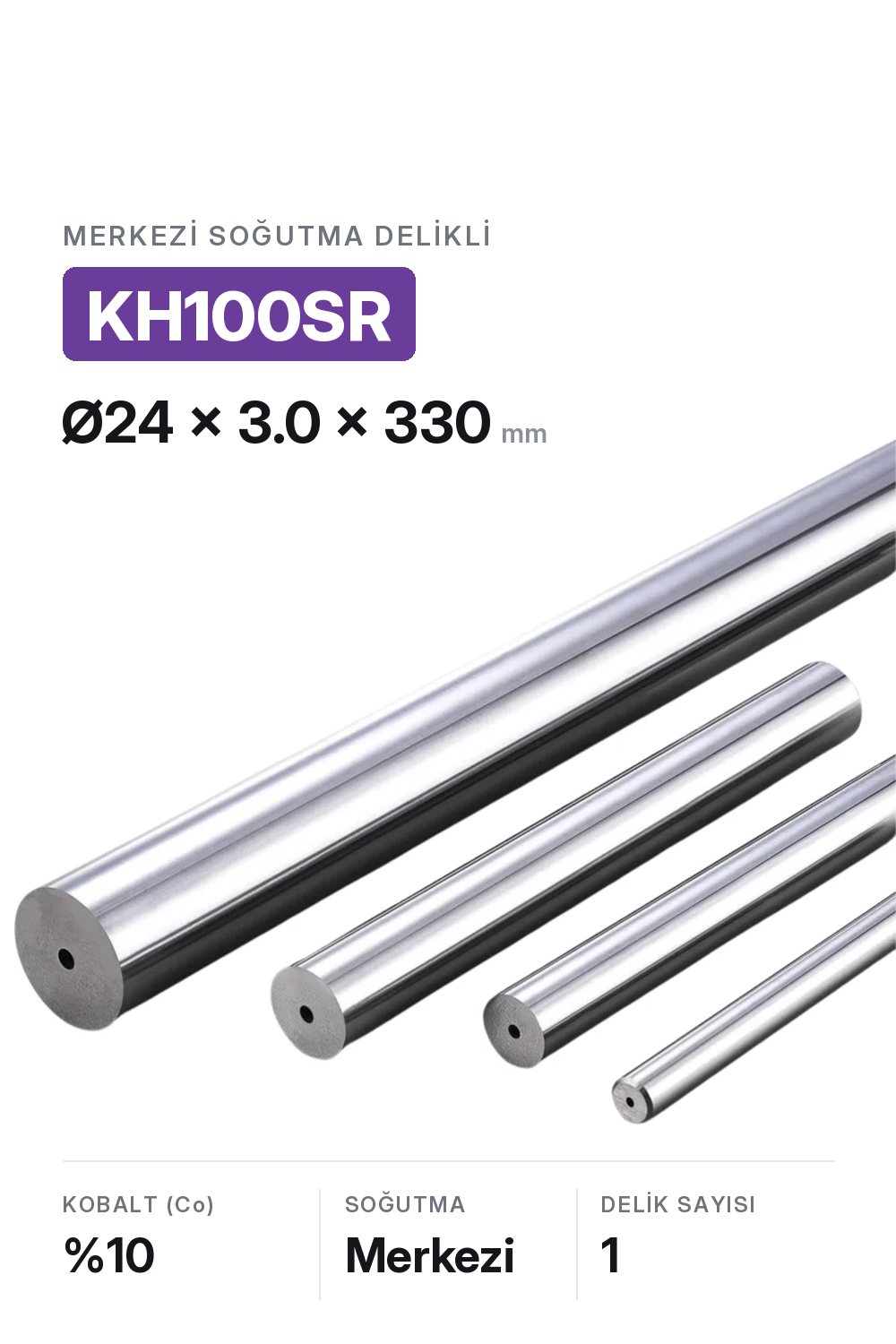 24x3.0x330 KH100SR h6 Merkezi Delikli Karbür Çubuk