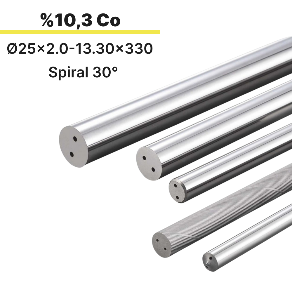25x2.0-13.30x330 KH103S h6 İki Spiral Delikli Karbür Çubuk 30°
