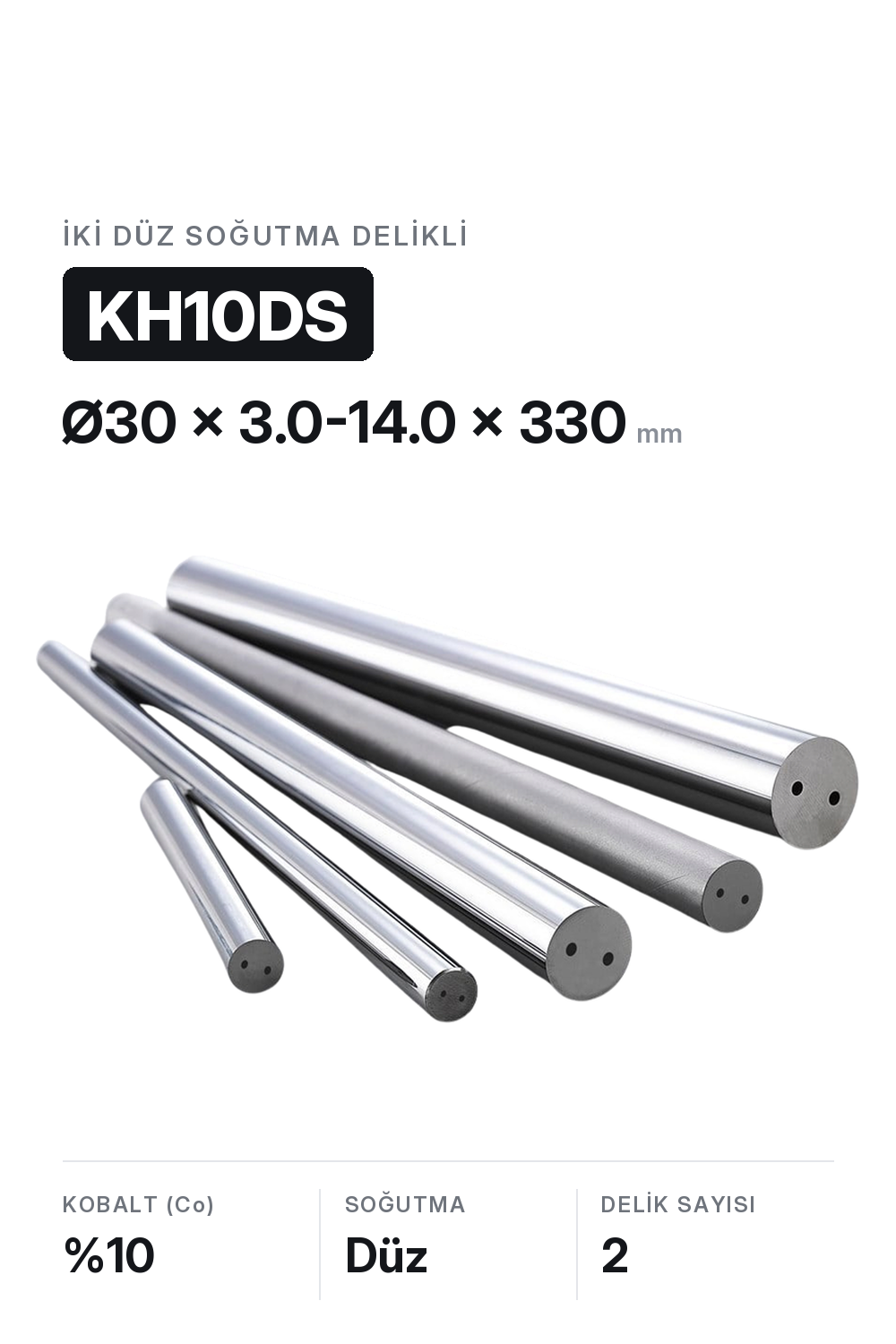 30x3.0-14.0x330 KH10DS h6 İki Düz Delikli Karbür Çubuk
