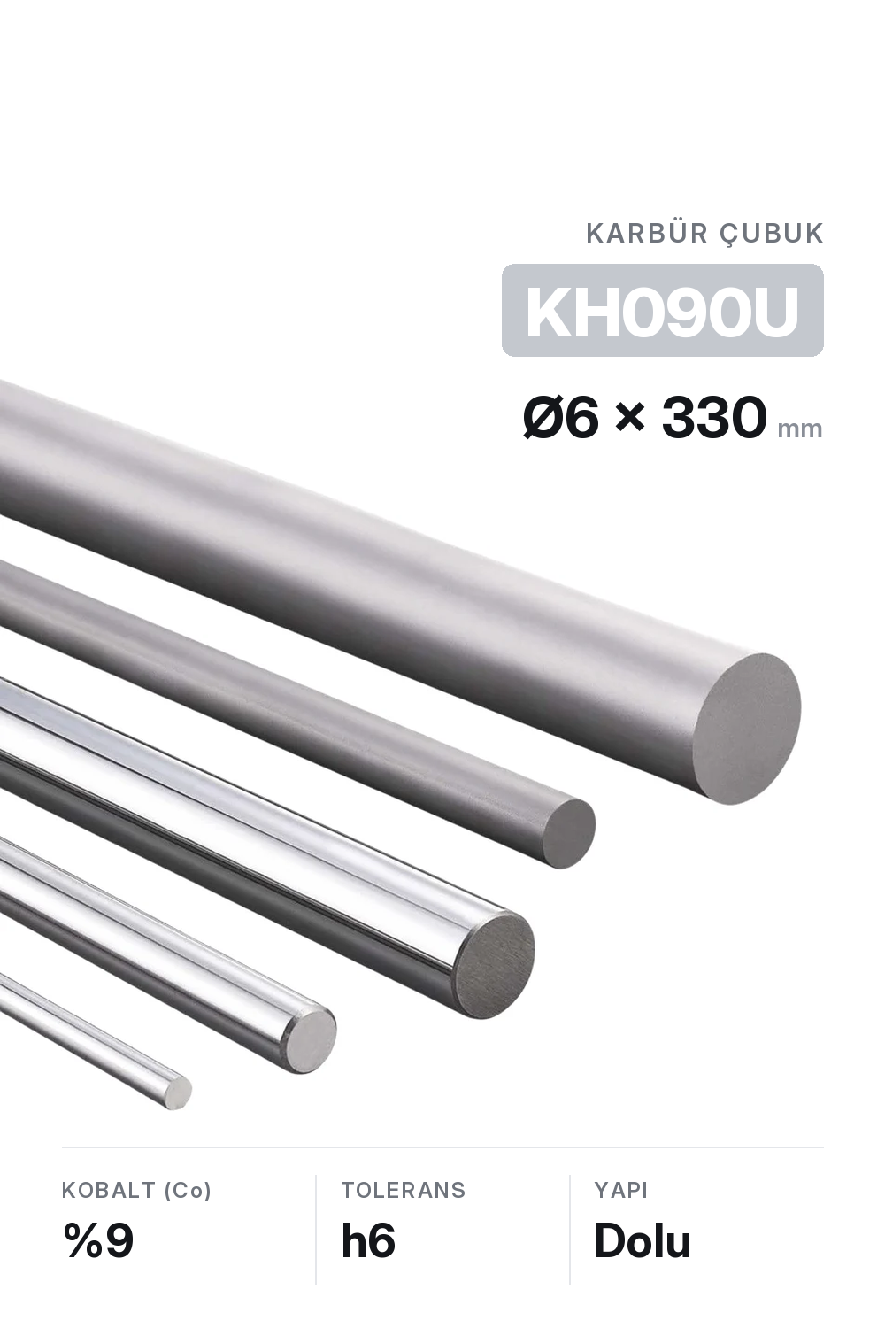 6x330 KH090U h6 Dolu Karbür Çubuk