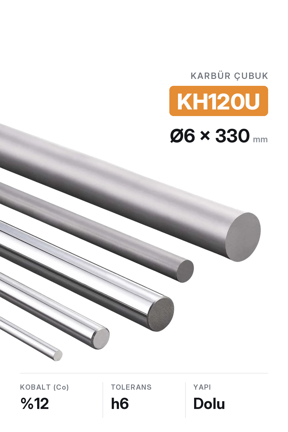 6x330 KH120U h6 Dolu Karbür Çubuk