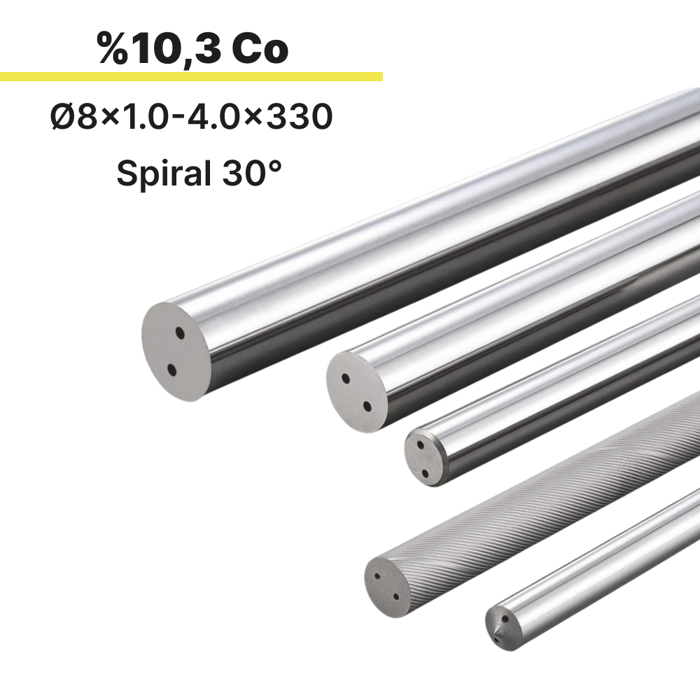 8x1.0-4.0x330 KH103S h6 İki Spiral Delikli Karbür Çubuk 30°