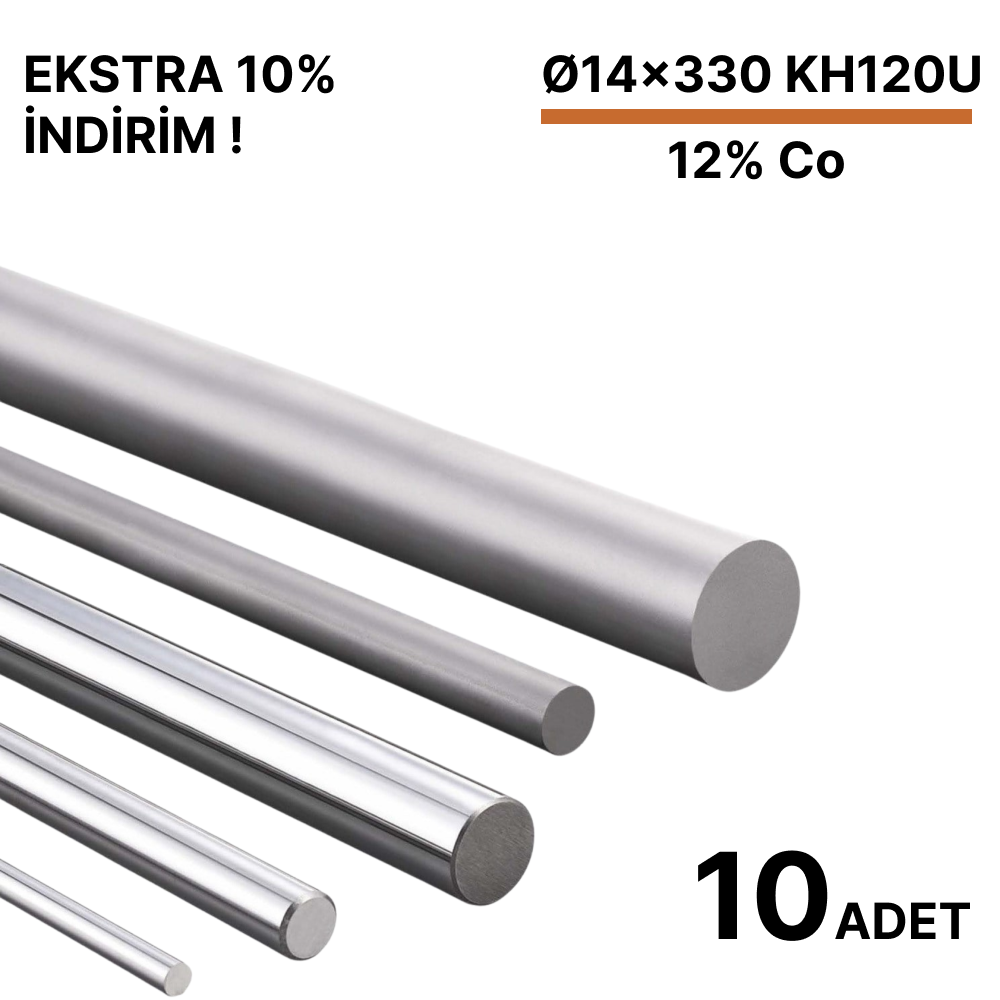 10 Adet 14x330 KH120U h6 Dolu Karbür Çubuk