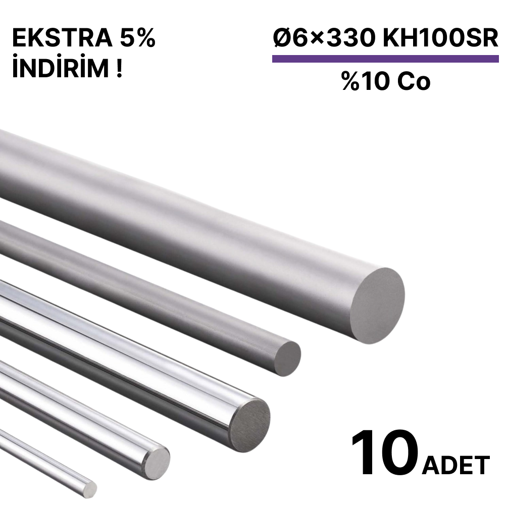 10 Adet 6x330 KH100SR h6 Dolu Karbür Çubuk