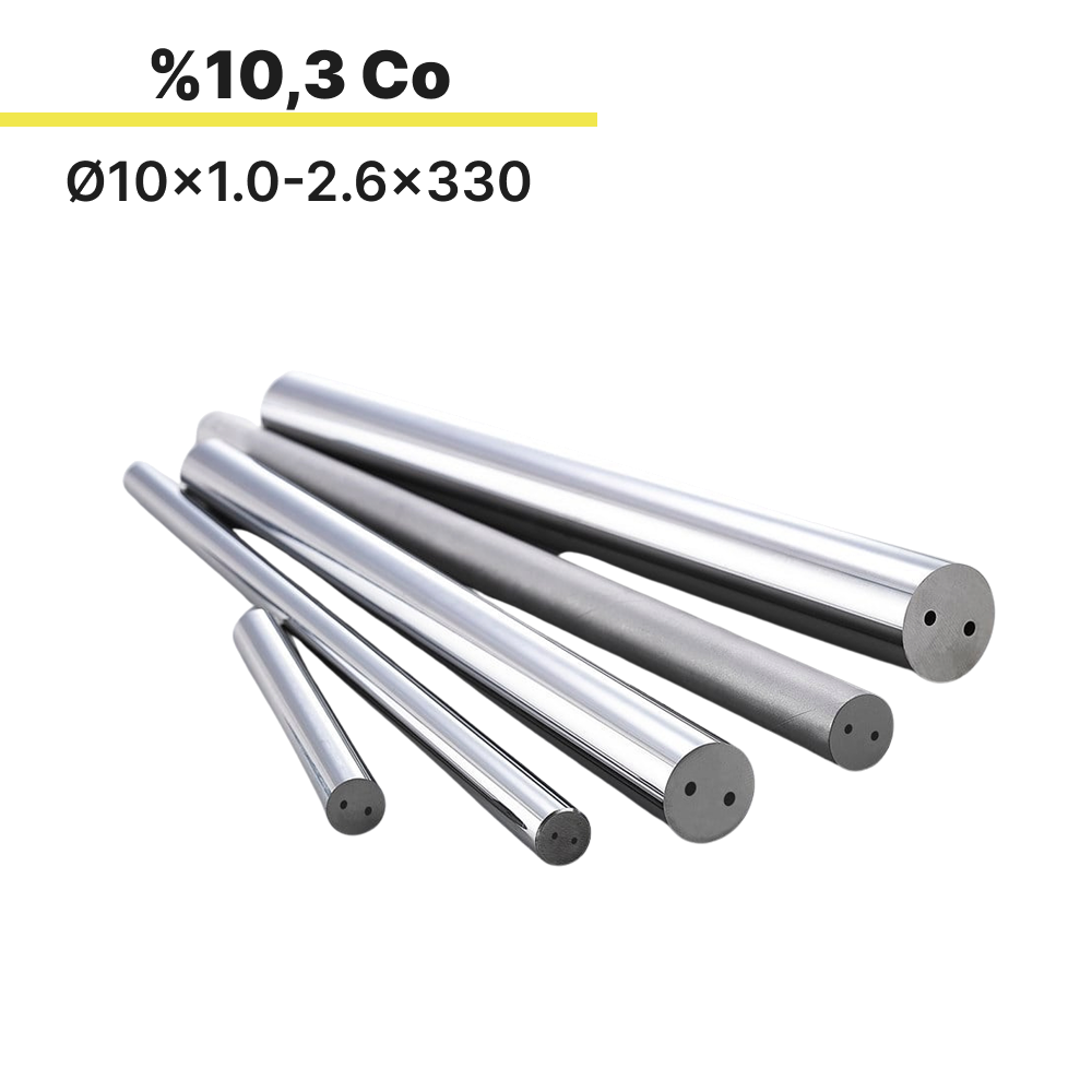 10x1.0-2.6x330 KH103S h6 İki Düz Delikli Karbür Çubuk