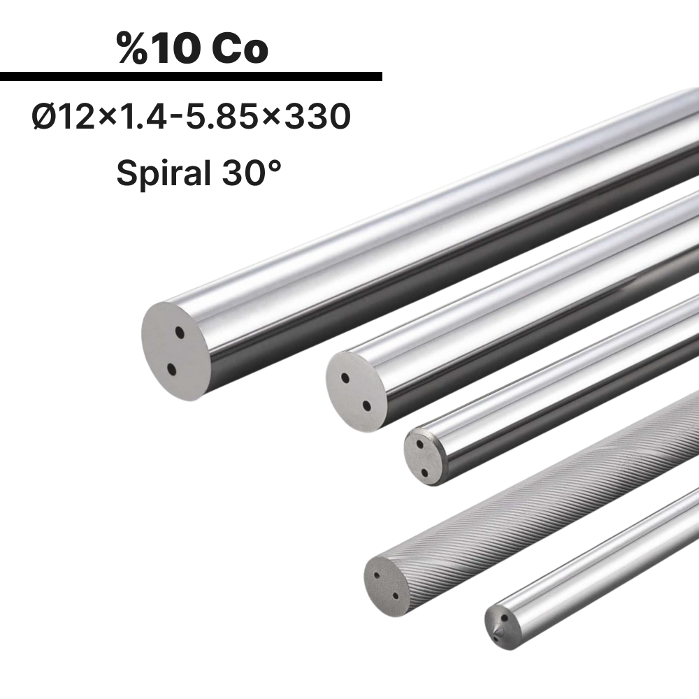 12x1.4-5.85x330 KH10AS h6 İki Spiral Delikli Karbür Çubuk 30°