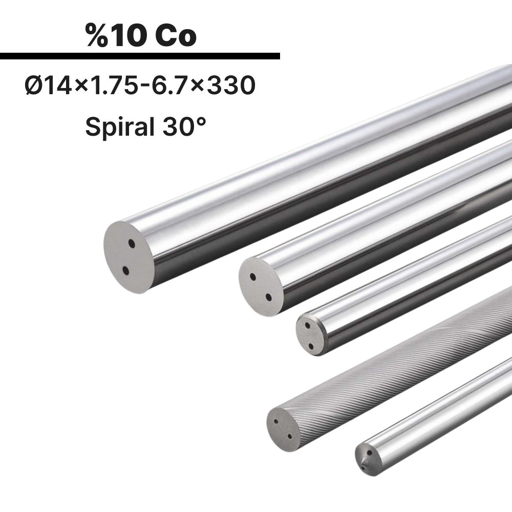 14x1.75-6.7x330 KH10AS h6 İki Spiral Delikli Karbür Çubuk 30°