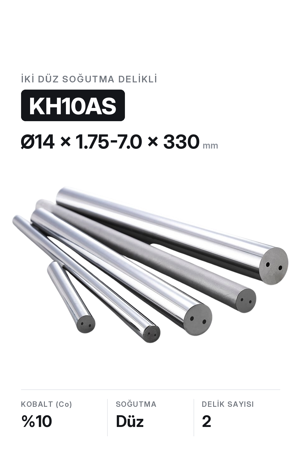 14x1.75-7.0x330 KH10AS h6 İki Düz Delikli Karbür Çubuk