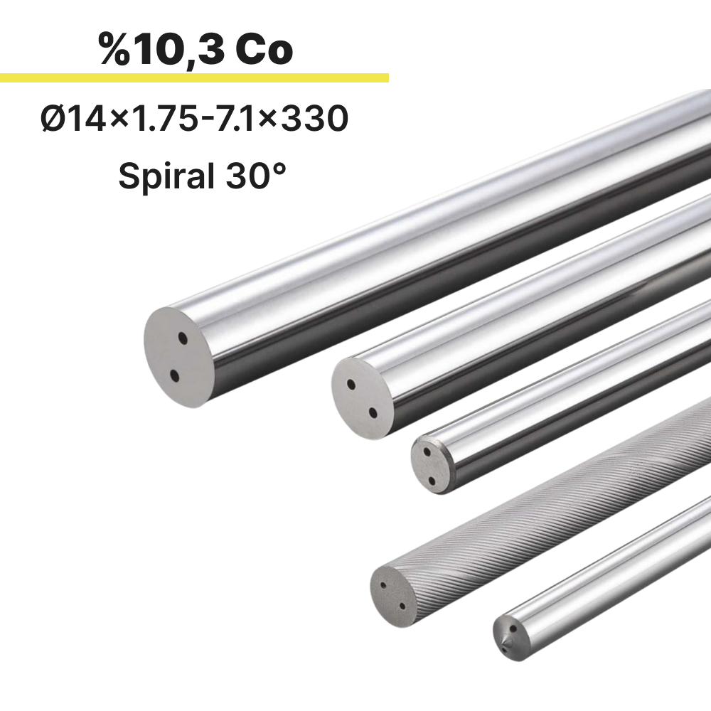 14x1.75-7.1x330 KH103S h6 İki Spiral Delikli Karbür Çubuk 30° 