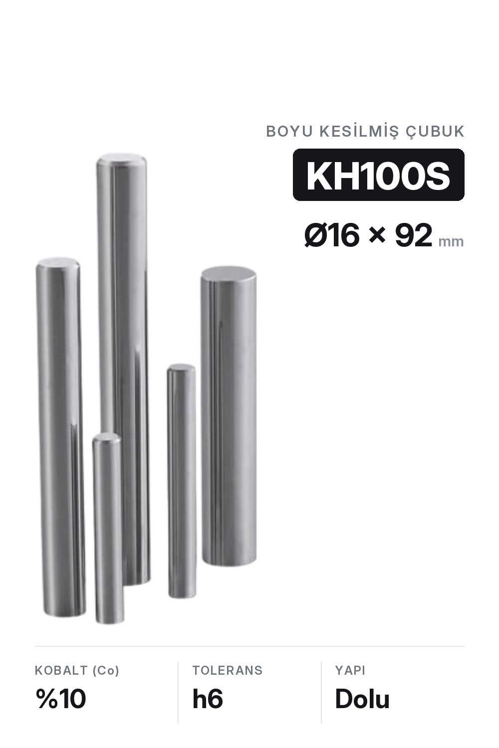16x92 KH100S h6 Kesilmiş Dolu Karbür Çubuk