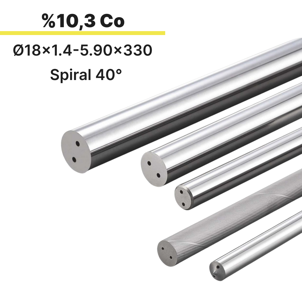 18x1.4-5.90x330 KH103S h6 İki Spiral Delikli Karbür Çubuk 40°