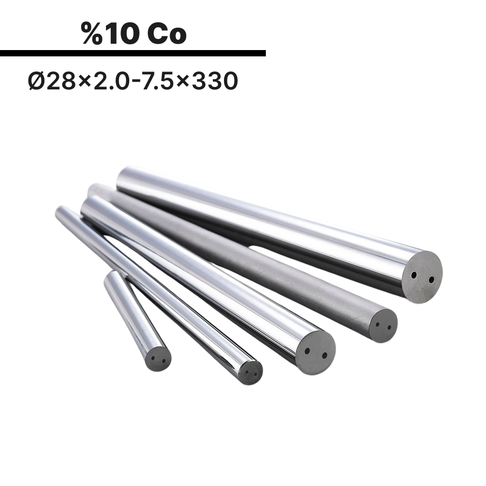 28x2.0-7.5x330 KH10DS h6 İki Düz Delikli Karbür Çubuk