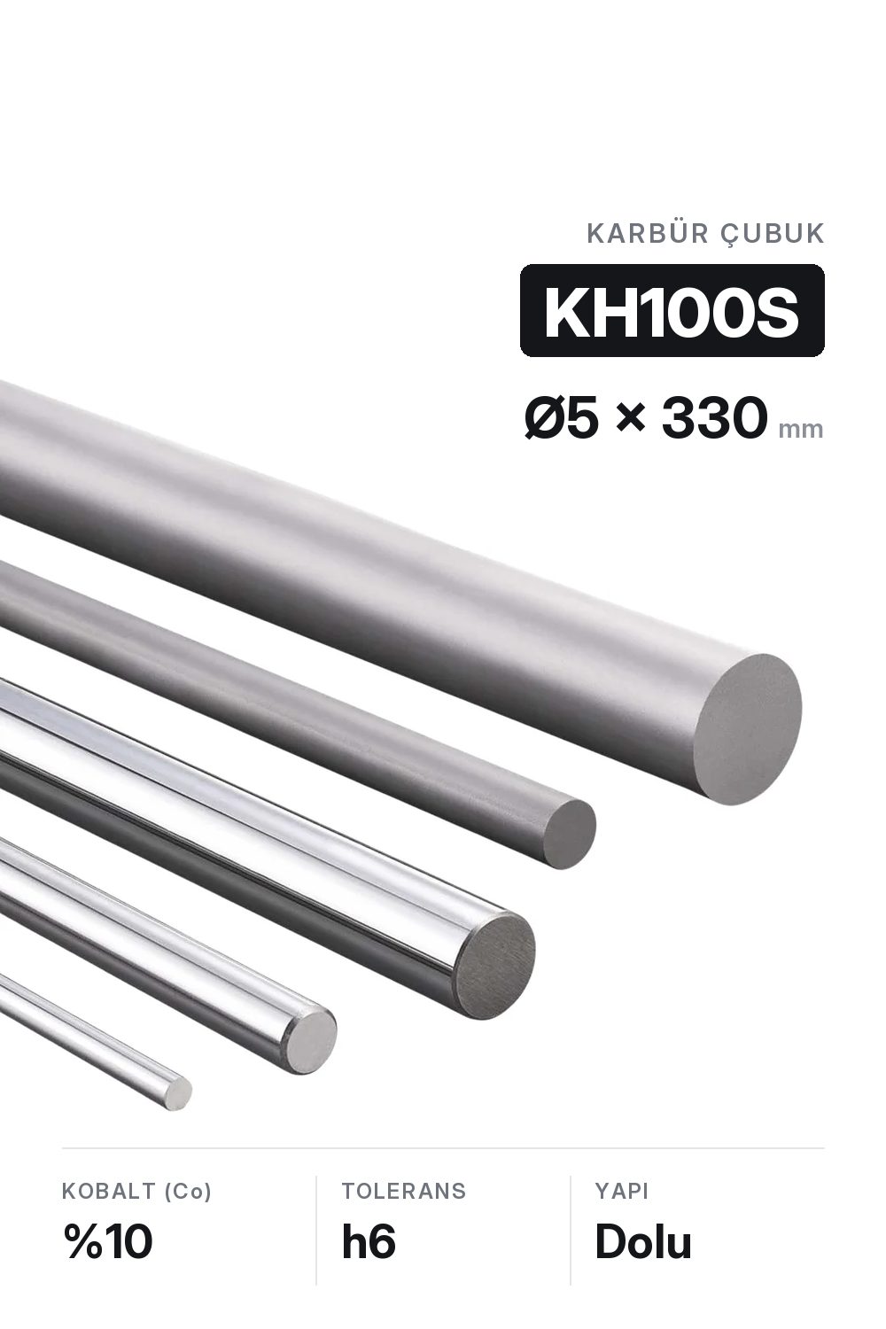 5x330 KH100S h6 Dolu Karbür Çubuk