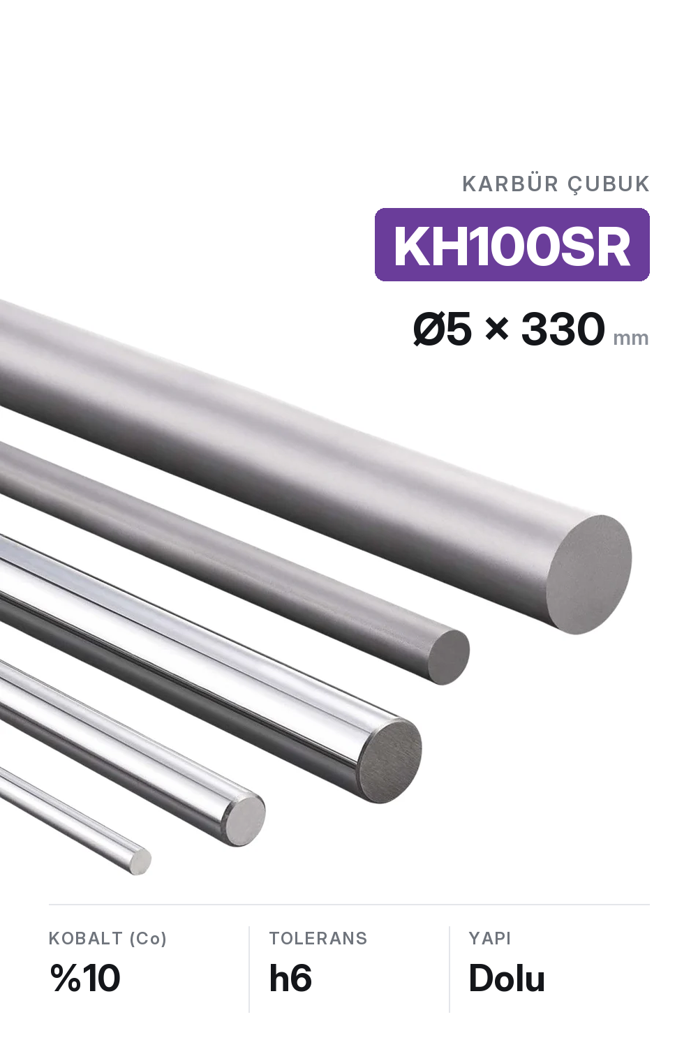 5x330 KH100SR h6 Dolu Karbür Çubuk