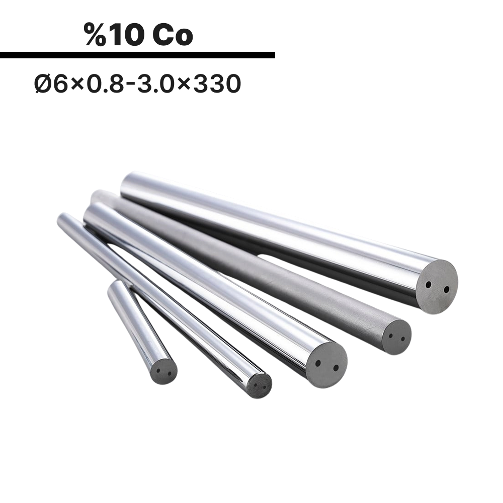 6x0.8-3.0x330 KH10AS h6 İki Düz Delikli Karbür Çubuk