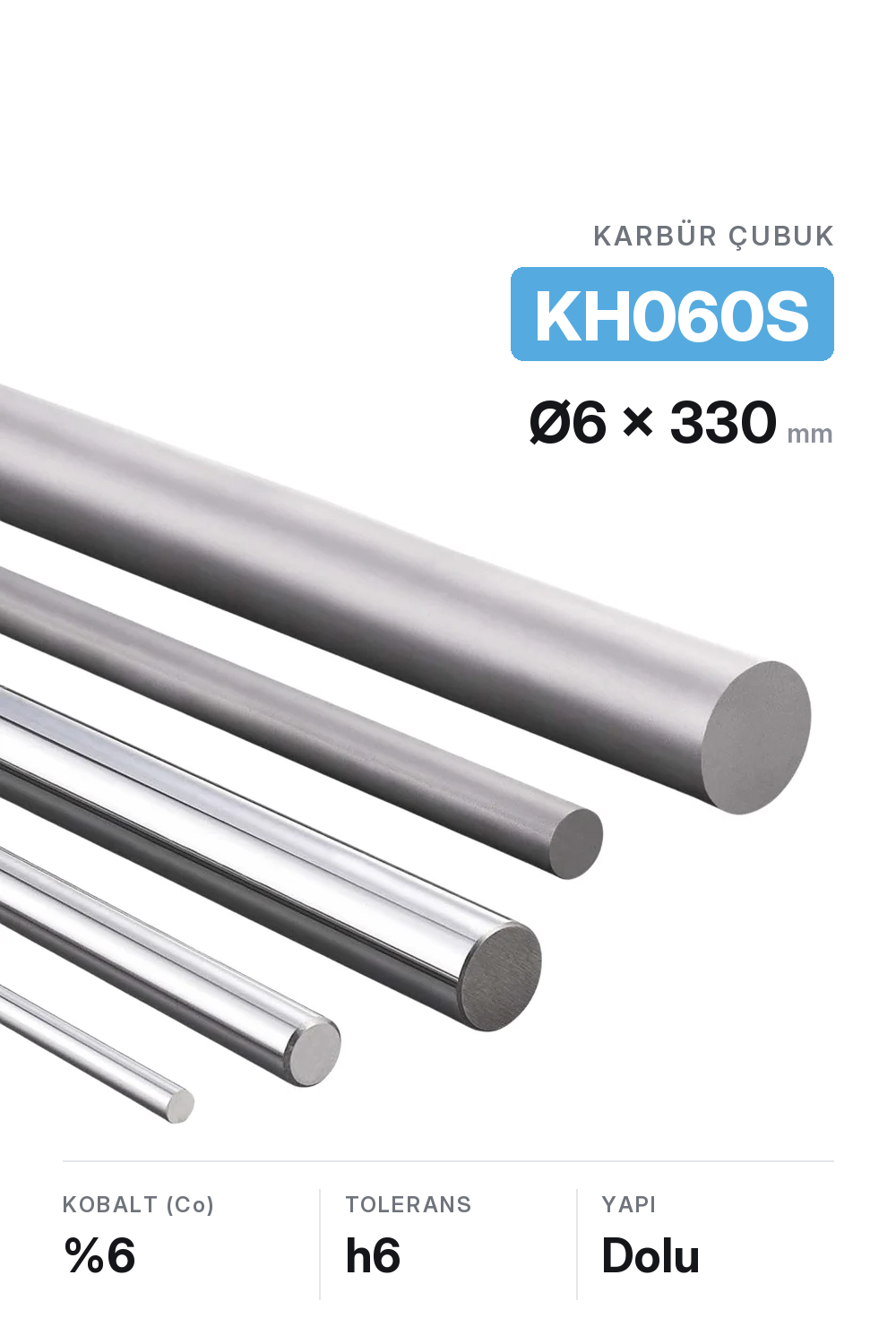 6x330 KH060S h6 Dolu Karbür Çubuk