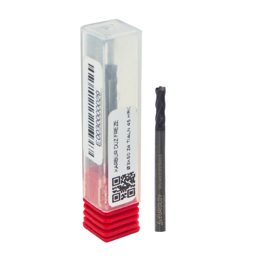 KARBÜR DÜZ FREZE Ø3X50 Z4 TİALN 45 HRC