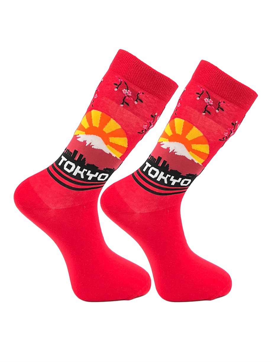 Tokyo Desenli Kırmızı Renkli Erkek Çorap