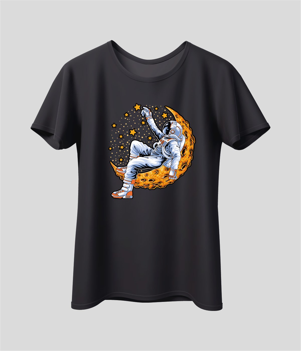 Astronot Ay Yıldız Baskılı T-Shirt