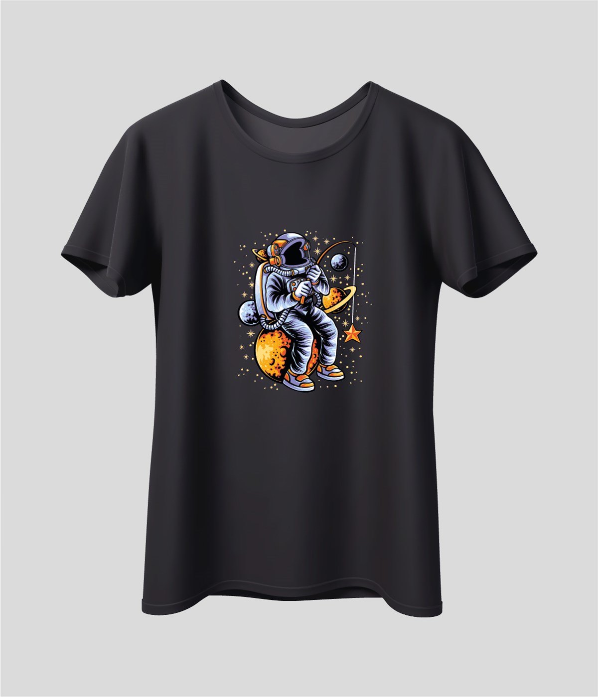 Astronot Gezegen Yıldız Baskılı T-Shirt