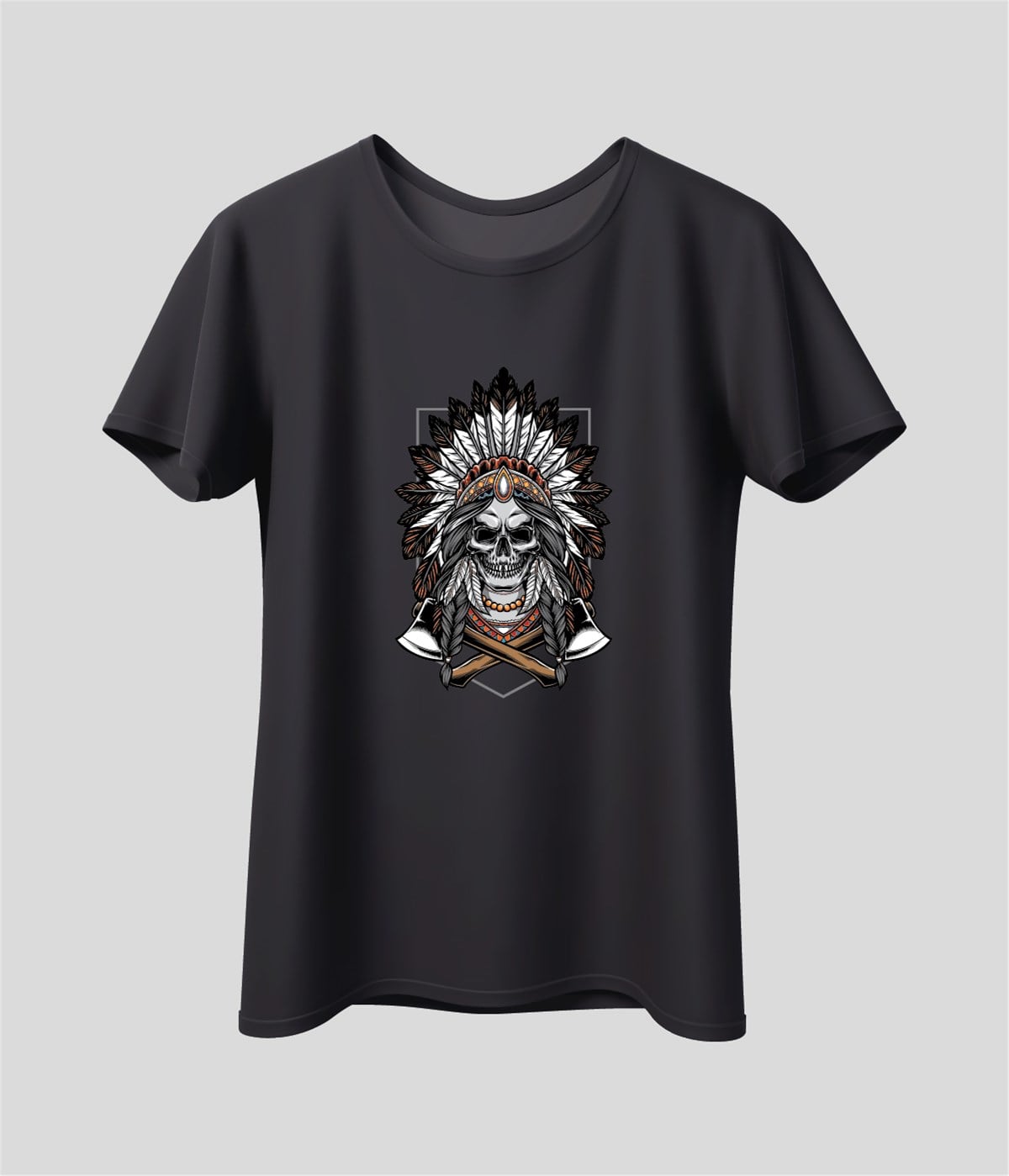 İskelet Kızılderili Baskılı T-Shirt