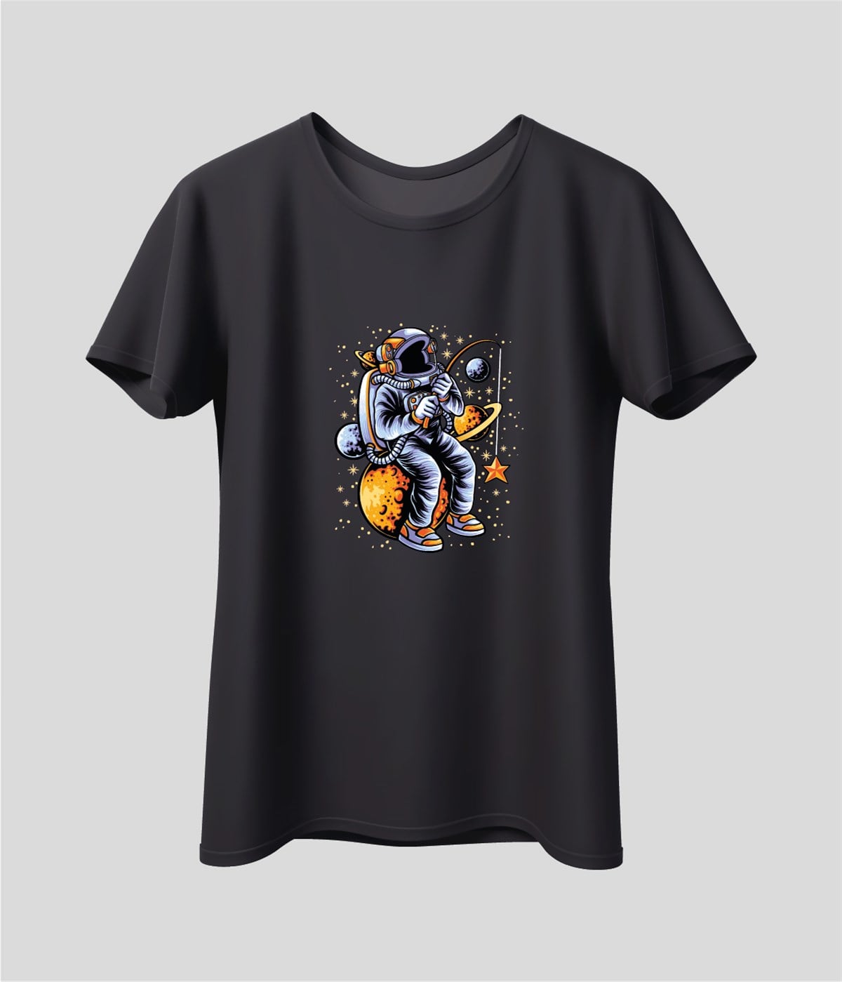 Astronot Gezegen Yıldız Baskılı T-Shirt