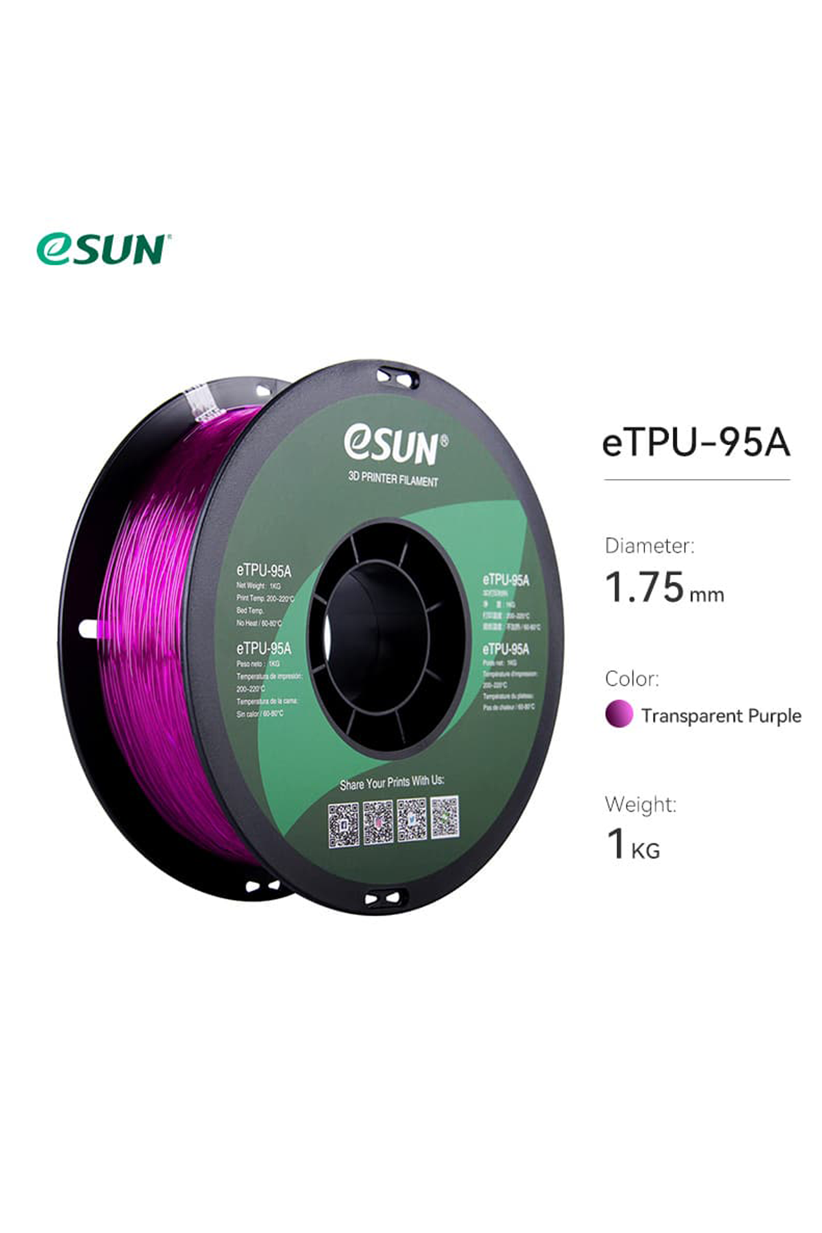 Esun eTPU-95A Filament Transparan Mor