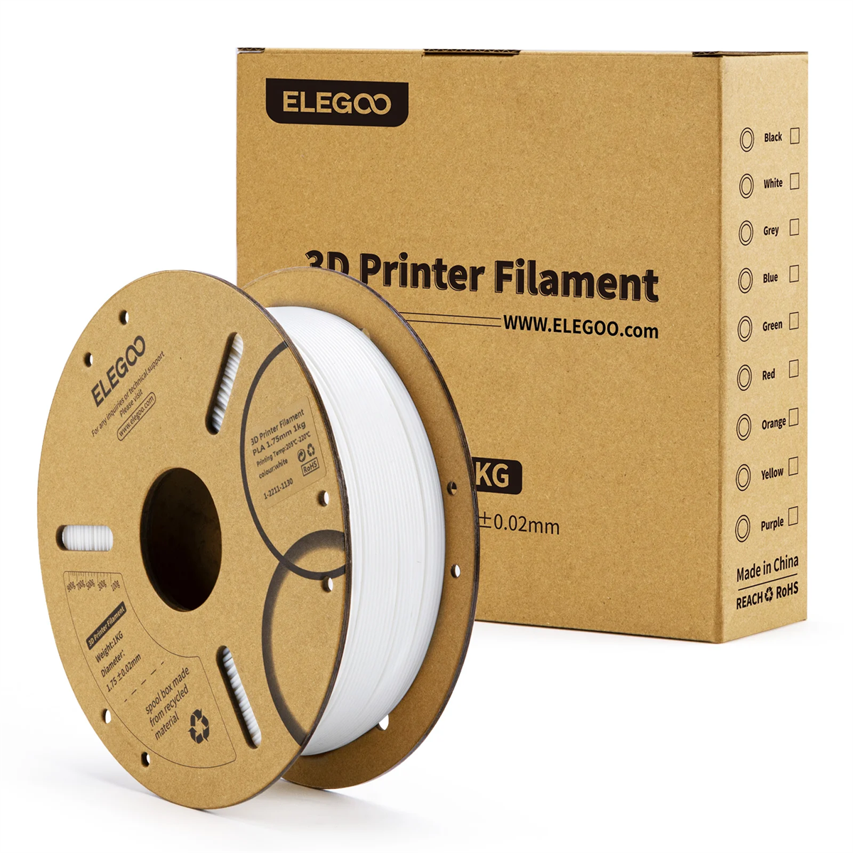 ELEGOO PLA Filament White 1Kg