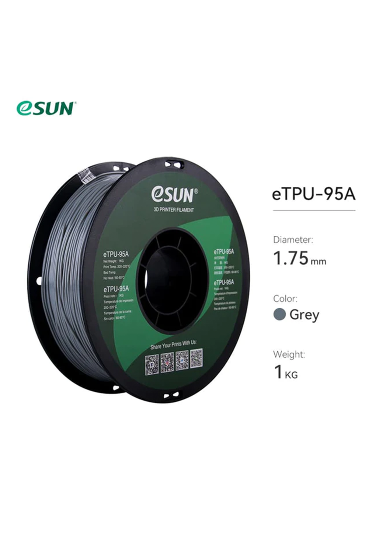 Esun TPU-95A Filament Grey