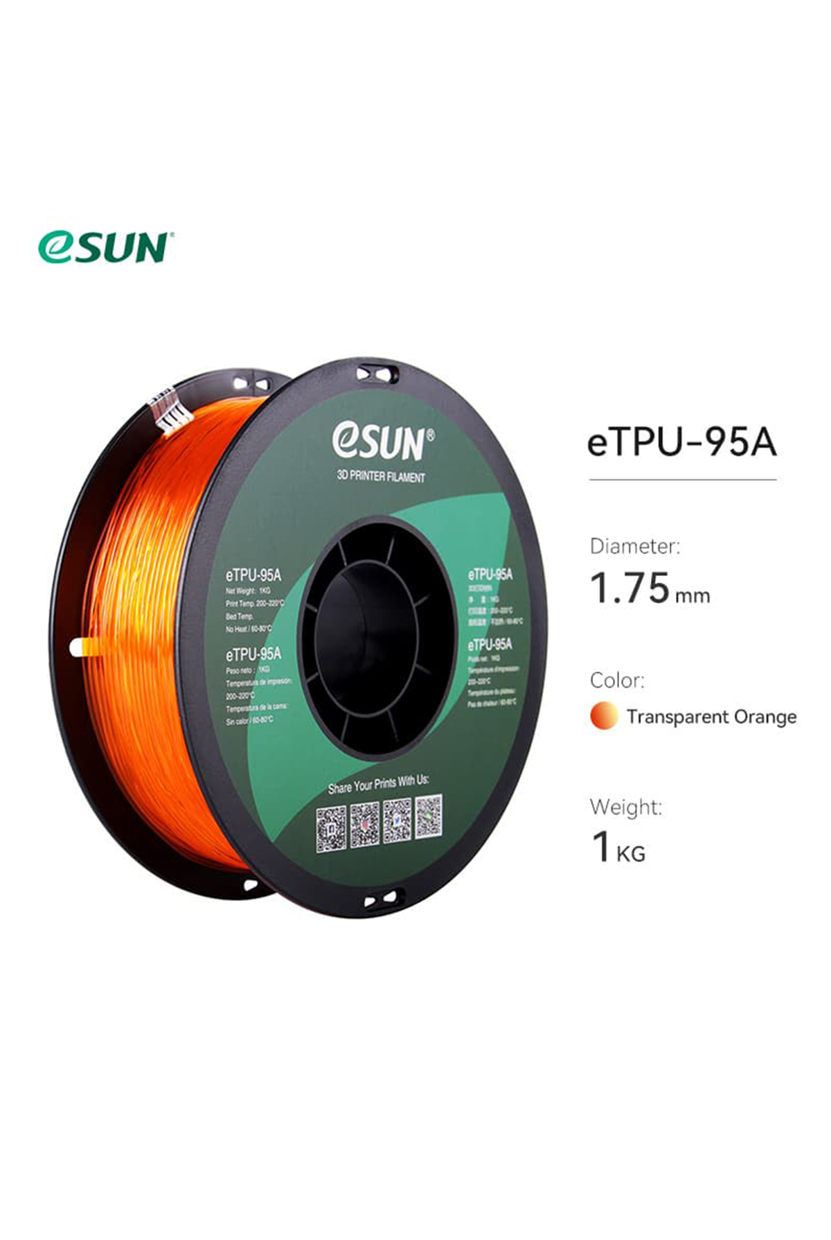 Esun TPU-95A Filament Transparent Orange