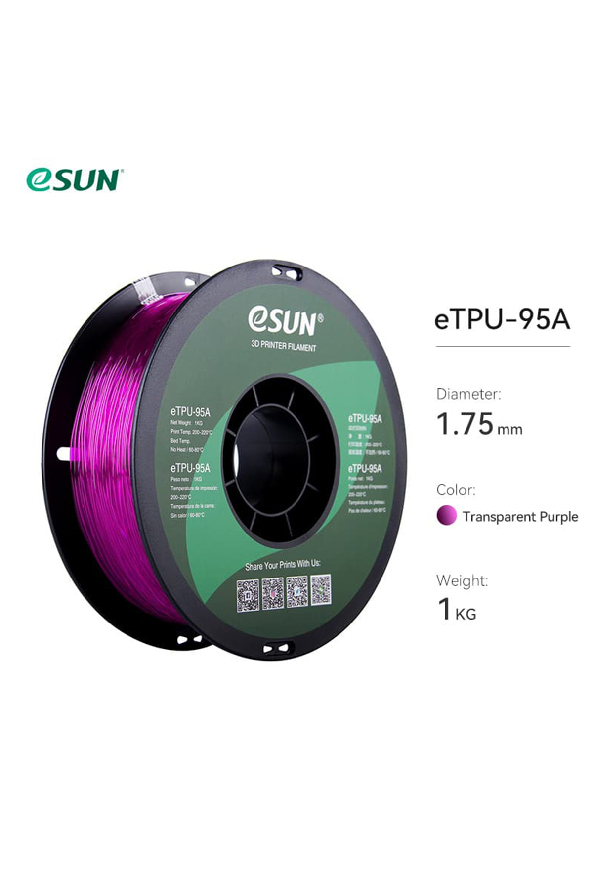 Esun TPU-95A Filament Transparent Purple