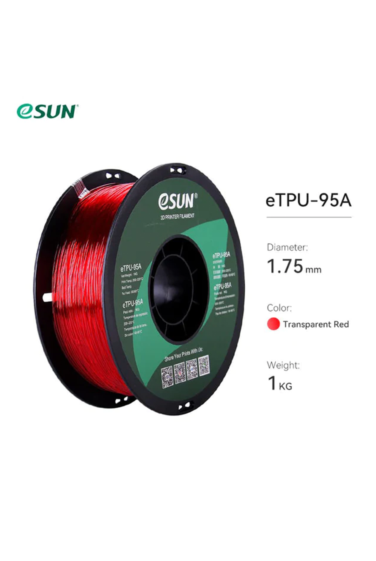 Esun TPU-95A Filament Transparent Red